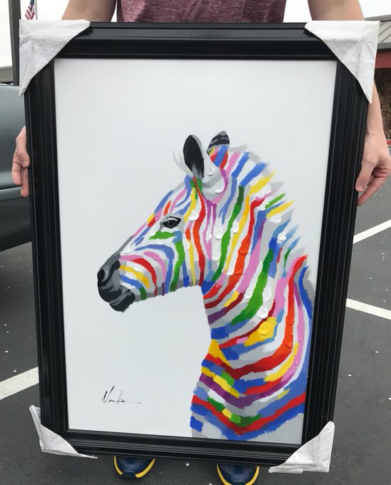 I just bought a painting that looks like the fruit stripe gum zebra 😍😂 https://t.co/uB5phehibx<a href="/tag/choices"class="tags"><span>#choices</span></a>