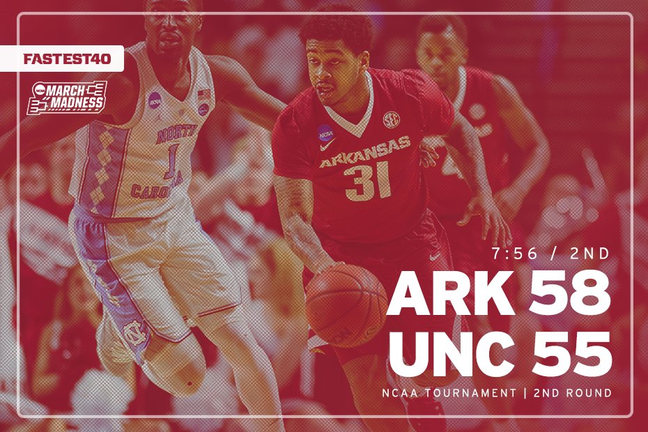 RazorbackMBB's tweet photo. The #Fastest40 is on full display now.

#BeatUNC https://t.co/UKGRJst6BY