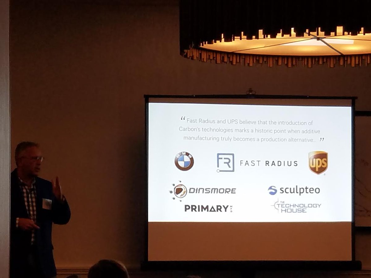 MccluskeyLadd's tweet photo. Joe DeSimone CEO of @Carbon at #AMUG17. It feels good to see @PrimaryMfg on the same screen with UPS and BMW as we reinvent manufacturing. https://t.co/CNbe2g2fhq