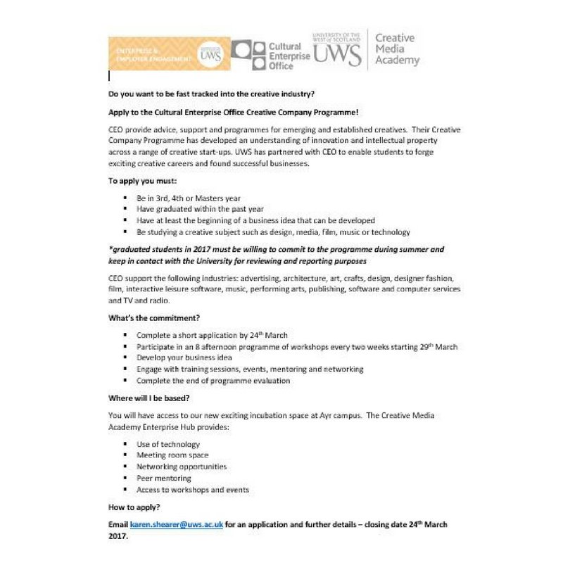 SIE_UWS's tweet photo. Do you have a creative business idea that can grow? Here's a great opportunity for a kick start! @CareersUWS @UniWestScotland @UWScreative https://t.co/6MAulXuGge