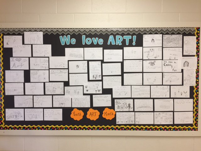 It's Youth Art Month! Students are writing about why Art important to them.  On display outside the art room #happyartteacher @MBEPrincipal
