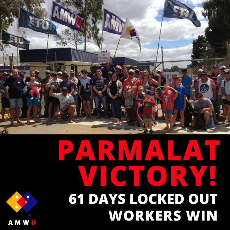 theamwu's tweet photo. BREAKING: Parmalat workers have just voted to accept an agreement that will deliver strong pay + conditions! When we stand together, we win. https://t.co/IOev1FJND7