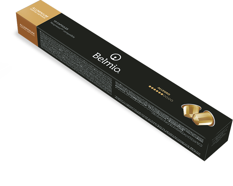 #Belmio
#Allegro #espresso 
Zoet-Fruitig-Kruidig
De Allegro is een bijzondere melange van Arabica- en Indische Robustabonen.