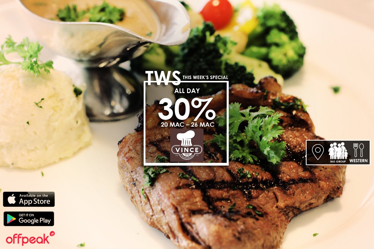 Offpeak_my's tweet photo. If U R picky about steak, U shdn’t miss the finest Prime Beef @ Vince SteakHouse w/30% off all day this week!Book nw https://t.co/JIdQpqBZEy https://t.co/Bkk5ZRBJkK