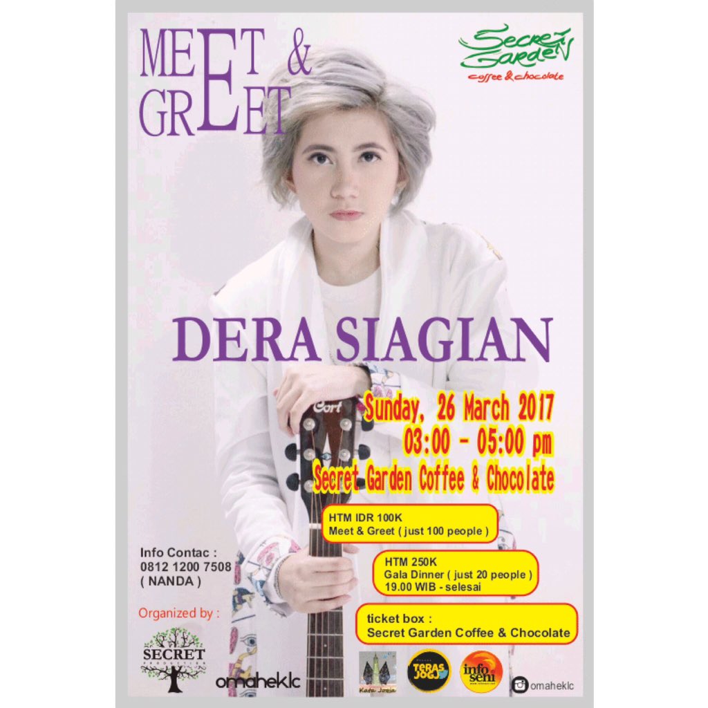 #JOGJA  26/03/17 | 15:00 | Meet &amp; Greet <a href="/deraa93/">dherasiagian</a> | <a href="/secretgardenyk/">SG Coffee&Chocolate</a> | 100K 250K | 081212007508