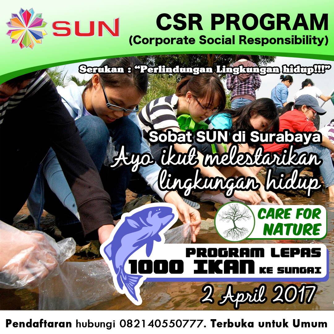 Ayo Sobat SUN di Surabaya &amp; sktnya peduli lingkungan &amp; ikuti acaranya. Terbuka u/ umum &amp; tdk dipungut biaya. Pendaftaran hub 082140550777