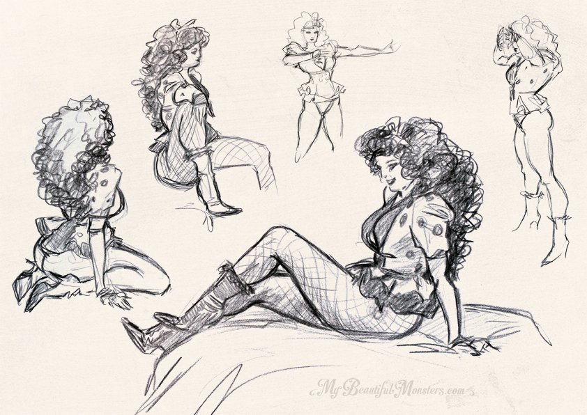 My_B_Monsters's tweet photo. Sketches from our last #CovertCharacters #LifeDrawing session w/ Rock Queen, fabulous Tina Joy! w/ 80’s playlist on feeling good #burlesque https://t.co/8xsoYK31Ow