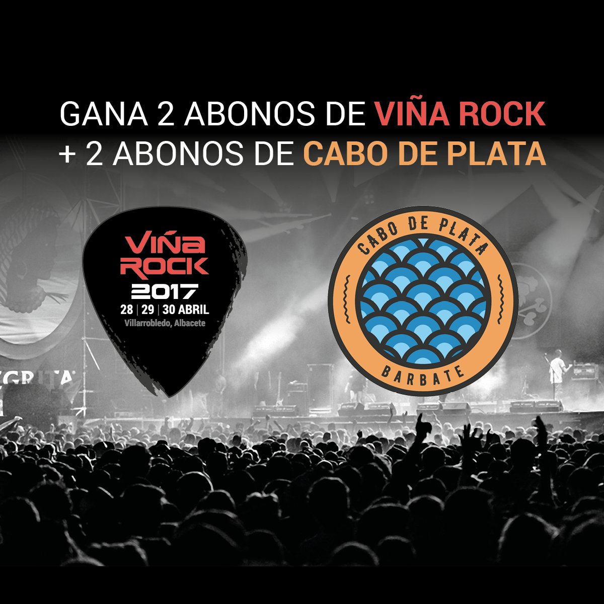 VinaRockOficial's tweet photo. ¡Gana 2 abonos de Viña Rock + 2 abonos de Cabo de Plata!
Sigue a @vinarockoficial y @cabodeplatafest
Haz RT https://t.co/hds0F2KFeX