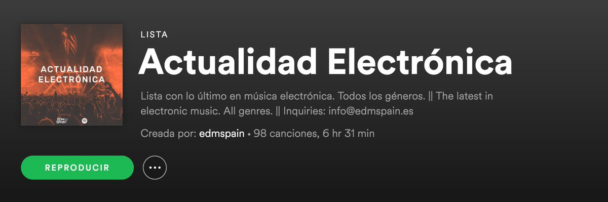 Nuevas entradas: (2)
 
🔊 Don Diablo, Funkerman, EDX, Trilane, Jaro, Garabatto 🇪🇸, Subshock &amp; Evangelos 🇪🇸 🔊

🎧 open.spotify.com/user/edmspain/…