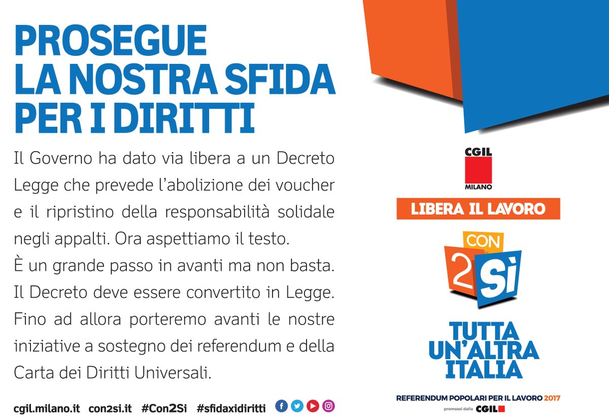 #finoallalegge 
È un grande passo in avanti ma non basta. Il Decreto deve essere convertito in Legge.