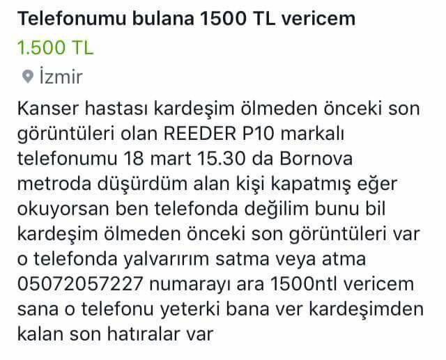 Bu post İzmirli herkesin timelinenına düşsün lütfen. Bu telefonu sahibine ulaştıralım.