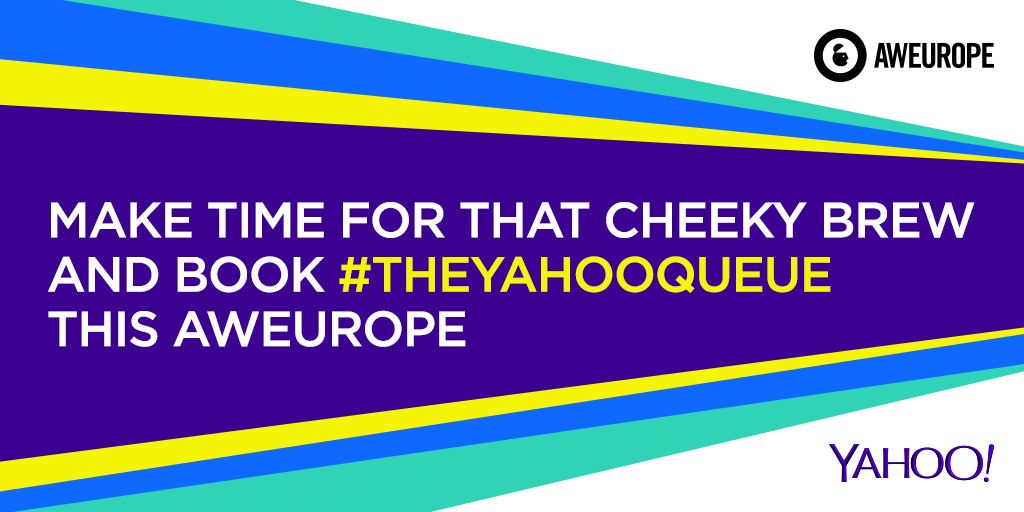 YahooGeminiUK's tweet photo. Tired of queueing at conferences? We know what to do, book #TheYahooQueue this #AWEurope!  Go to https://t.co/ZidZBpJ6lV to find out how... https://t.co/Bk7MZwQphj