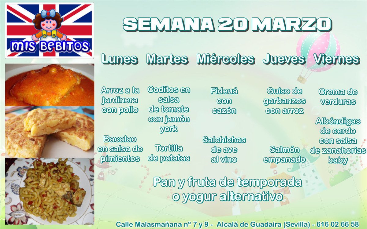 CentroMsBebitos's tweet photo. Buenos días, os dejamos el menú de esta semana de nuestra escuela #Catering #CentroMisBebitos https://t.co/wdfiHNbAhc