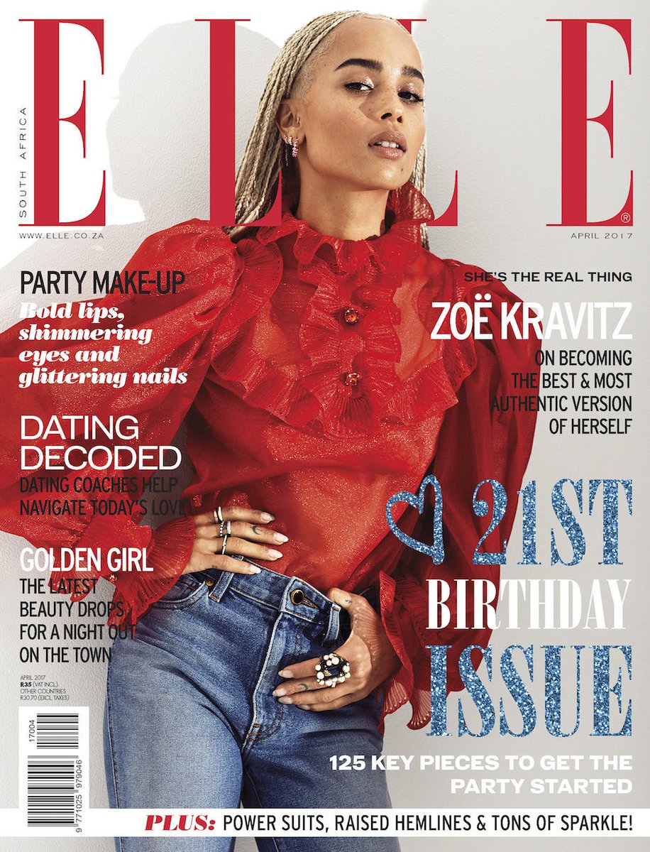 ELLESouthAfrica's tweet photo. Out today!!! Our April issue -also our 21st Birthday issue - featuring @ZoeKravitz on the cover!!!! ๐๐๐๐ฅโค https://t.co/XvffMhz6fn