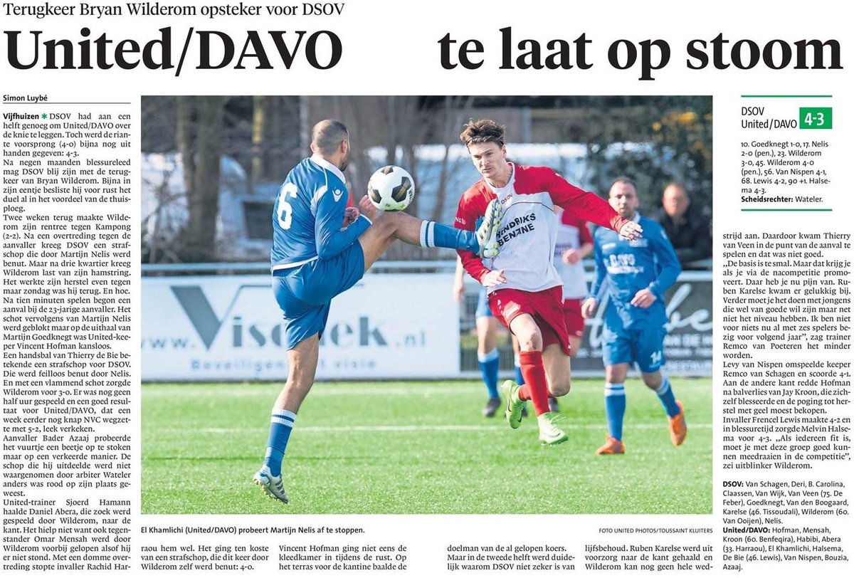 <a href="/DSOV1/">DSOV1</a> - <a href="/svUnitedDAVO/">United DAVO</a> 1 (4-3) volgens het Haarlems Dagblad.