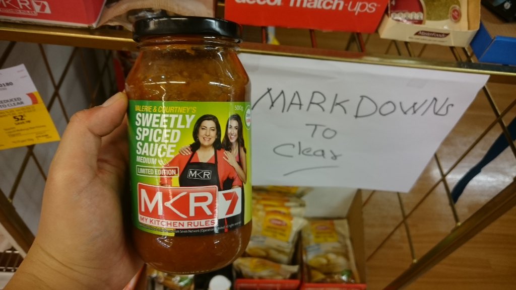 mmmargey's tweet image. #MKR SPOILER: I saw the winning #SauceChallenge sauce in the bargain bin at Coles today for some reason...haha #fail
