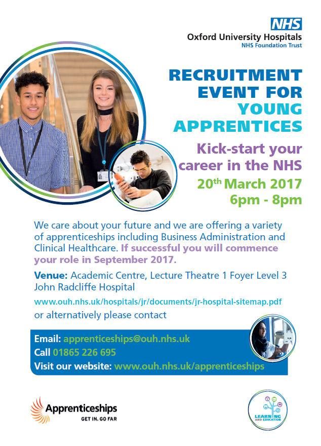 OUHospitals's tweet photo. Come along to our open evening tonight to find out what apprenticeship opportunities we have on offer! #greatplacetolearn https://t.co/syspHQw7Ls