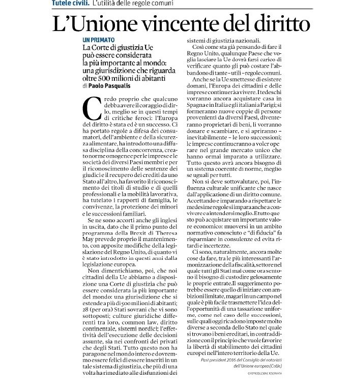 ilnotariato's tweet photo. #RomaUE2017 #ue60 @DipPoliticheUE @CD_europa @smenichini “Europa del #diritto è stata ed è un grande successo”. Oggi sul @sole24ore https://t.co/akxDblHJN1