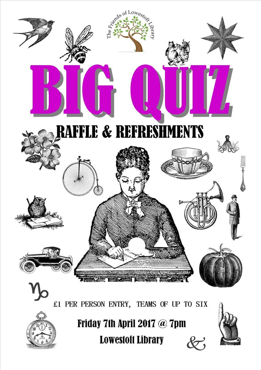 LowestoftLib's tweet photo. Start flexing your brain muscles - it's time for another QUIZ! Friday 7th April 2017, at Lowestoft Library. £1 per person, teams of up to 6 https://t.co/Mloi6hUx9a