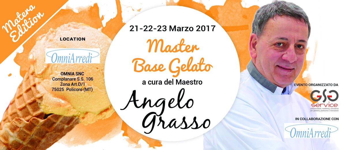 Domani arriva #AngeloGrasso a Matera per il Master Base #Gelato. Ultime ore per iscriversi, vi aspettiamo! goo.gl/4T3J85 ⏰🙌🍧