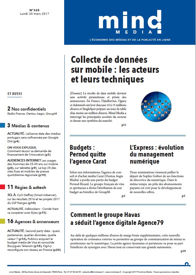 _mind's tweet photo. Le sommaire de mind Media HEBDO ce lundi : https://t.co/wd0ezzNjZo #Eyeo #Dentsu #Pernod #Data #PublicisMedia #RadioFrance #Havas #Agence79 https://t.co/OvtbfjWiIr