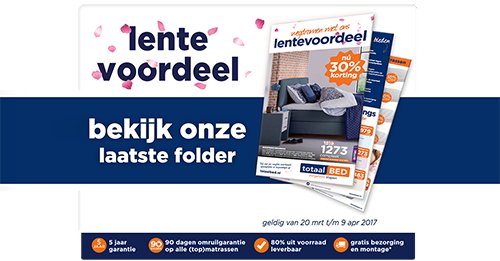 De nieuwe folder van <a href="/totaalbed/">totaalBED</a> staat online vol met echt lentevoordeel, geldig van 20 maart t/m 9 april. ow.ly/ngUC30a48mN