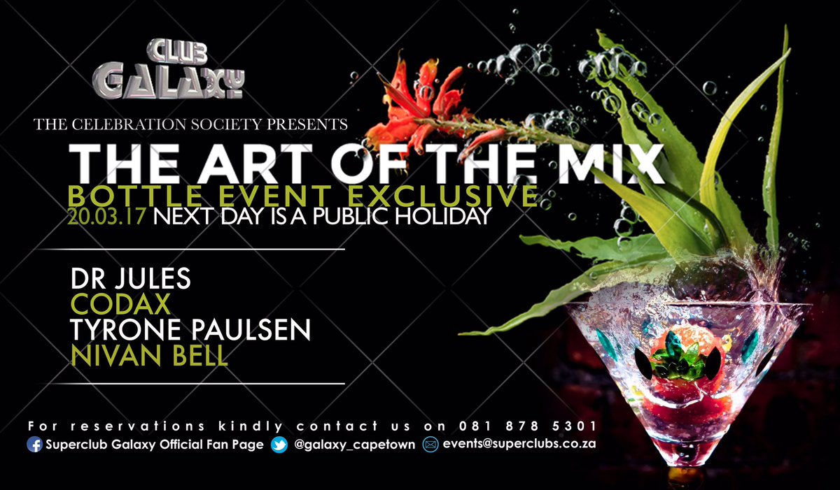 tyronepaulsen's tweet photo. Tonight you me & these guys @djdrjules @nivanbell & #theChamp @DjCodax @ @Galaxy_CapeTown #seeyouthere #BottleEvent https://t.co/ghOkg6bphN