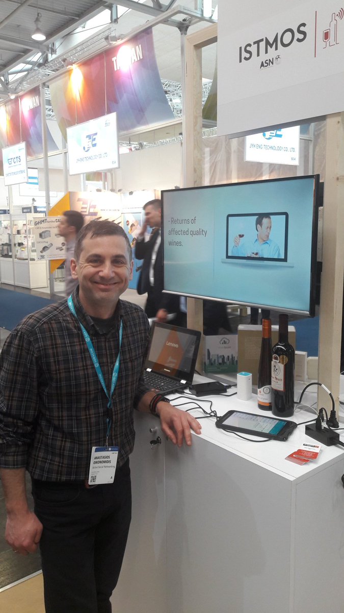 asngreece's tweet photo. First day in #cebit17 for #ISTMOS_tech powered by @FIware and #soracom #winelover #supplychain #IoT https://t.co/z3AAQPdDr7