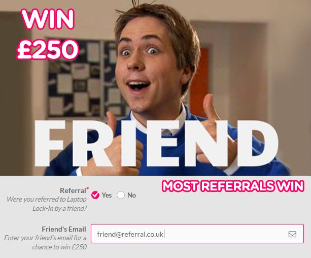 LaptopLockIn's tweet image. Let's start Monday right, refer a friend to sign up to laptoplockin.com and you could WIN £250! Competition ends on event day - 2 May