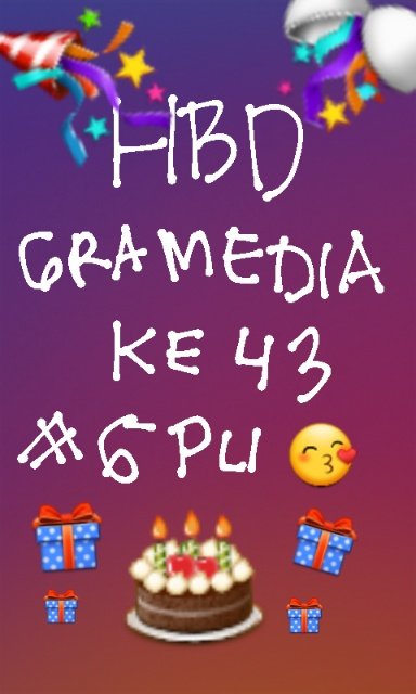 HAPPY B'DAY <a href="/Gramedia/">Gramedia</a> yg ke43 HARAPAN aku sering" adain SHOCKING SALE t'utama yg best saller yaa @bincang_buku wkwkwk #GPU43 #Nyala43