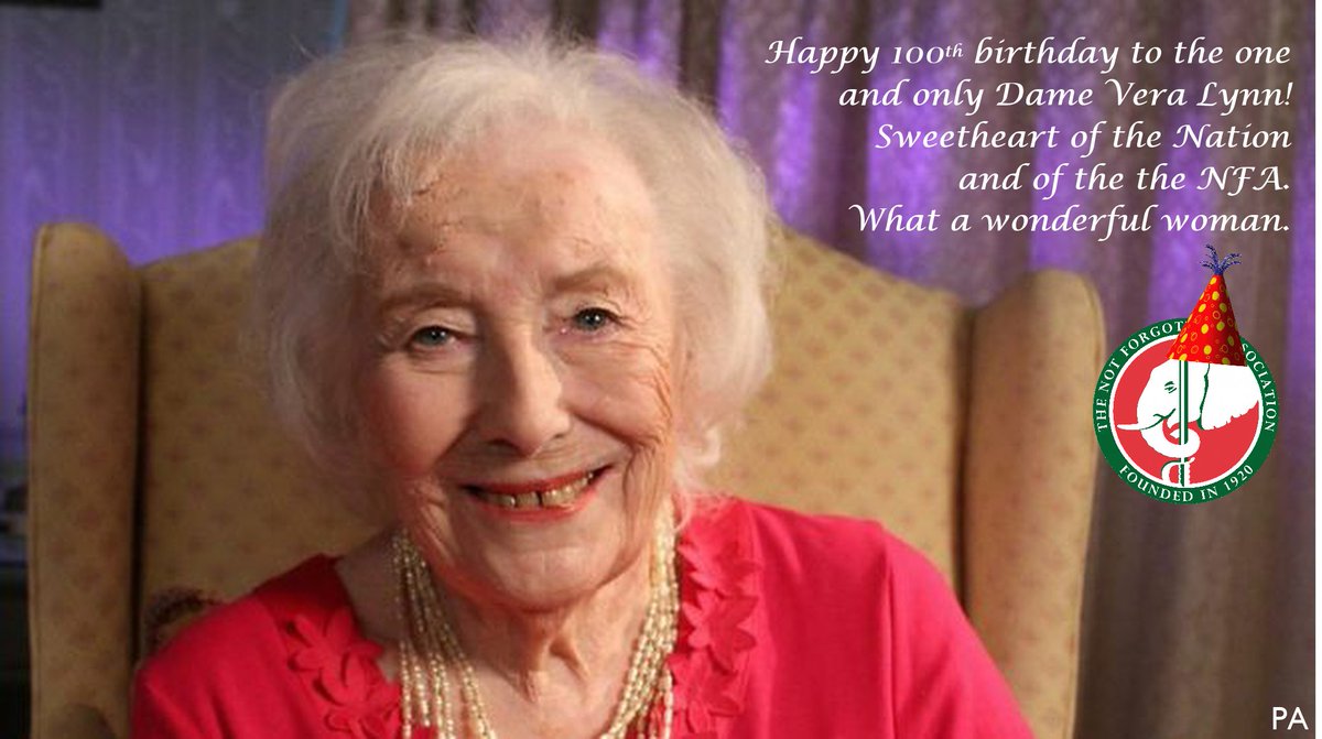 thenotforgotten's tweet photo. Happy 100th birthday @VeraLynnDecca! A true icon, #ForcesSweetheart &amp; dear friend of the many service charities she supported #veterans https://t.co/dJSCv6nDH3