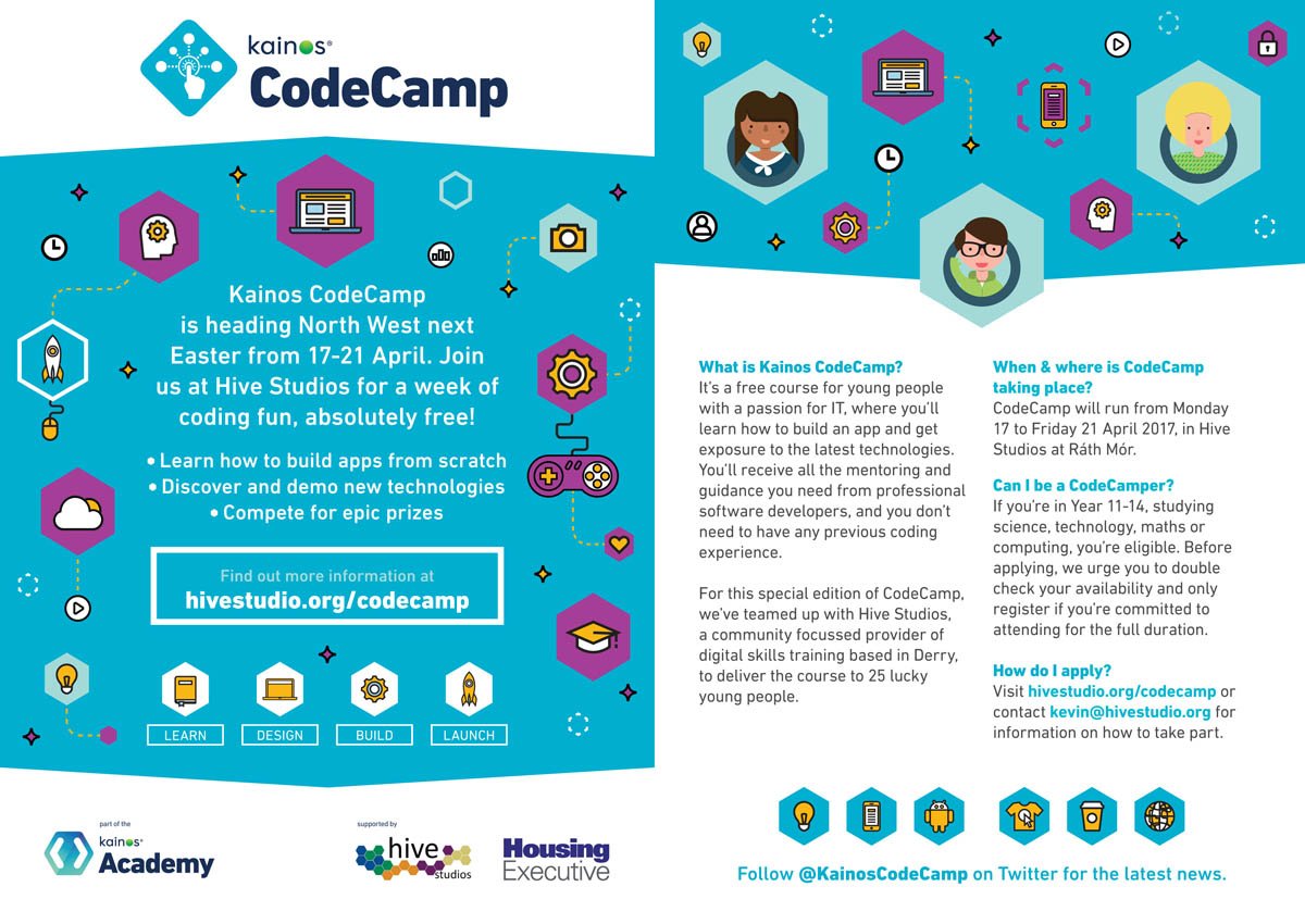 Guildhall Press (@guildhallpress) on Twitter photo RT <a href="/hivestudioderry/">Hive Studios Derry</a> @KainosCodeCamp at the Hive in Rath Mor over Easter week. Make your own App! Win Great prizes! bit.ly/2nrmgGJ RT <a href="/hivestudioderry/">Hive Studios Derry</a> @KainosCodeCamp at the Hive in Rath Mor over Easter week. Make your own App! Win Great prizes! bit.ly/2nrmgGJ