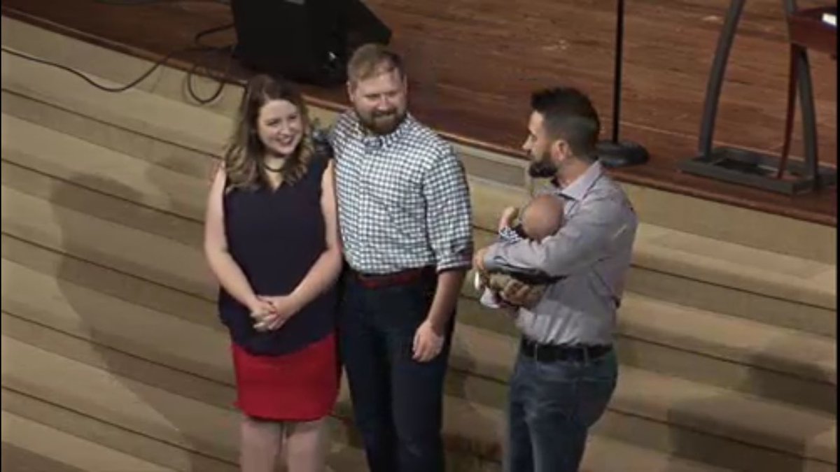 TulsaFBC's tweet photo. What a privilege to dedicate two precious babies as a church family! 💜#ScenesfromSunday https://t.co/c8bpM1UWWS