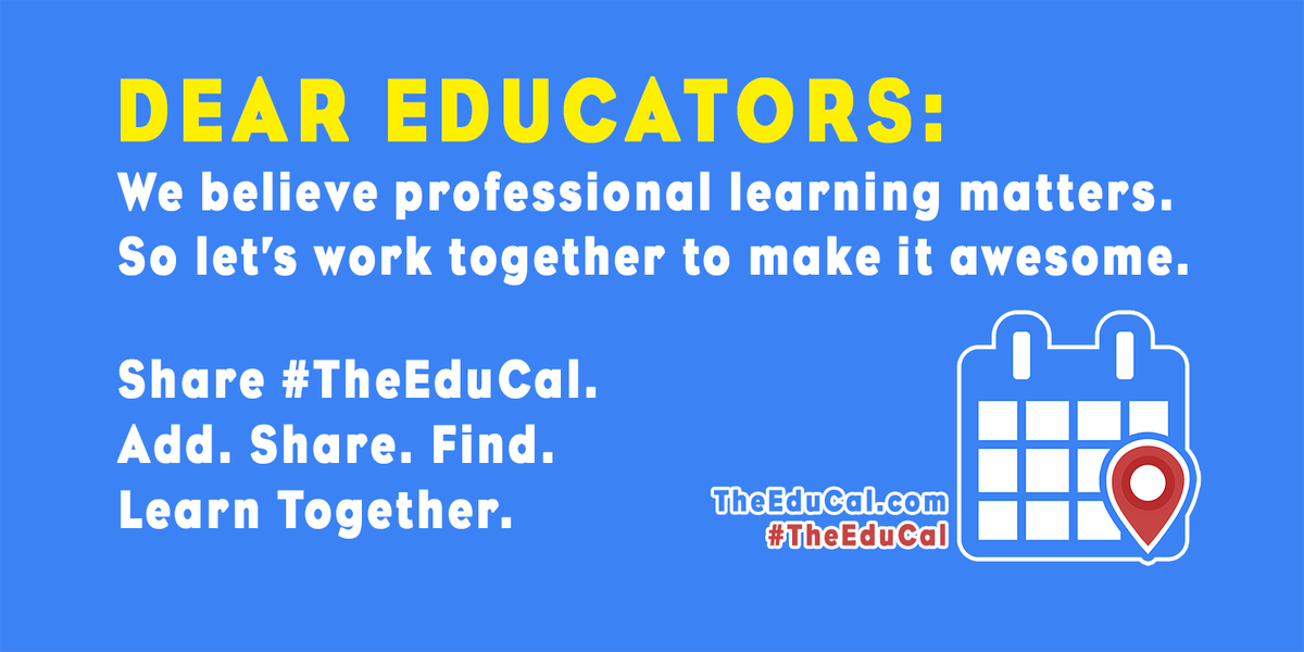 AdamSchoenbart's tweet photo. Looking for edu-events to fit your needs? Find it on #TheEduCal at https://t.co/ALXduG6Etb #edtechchat https://t.co/7uvOzUhCuT