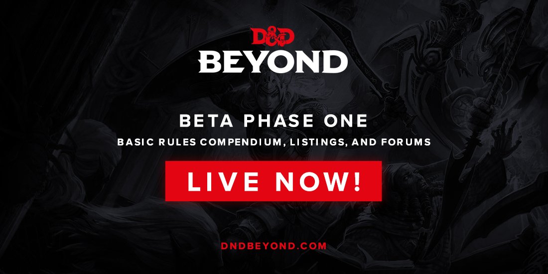 DnDBeyond's tweet photo. Beta Phase One is live! Take the basic rules compendium, listings, and forums for a spin and share your feedback! https://t.co/CcJAGo8IhS https://t.co/KOF1yUCXmu