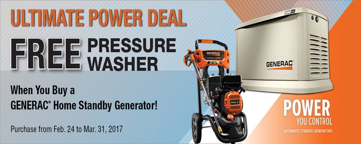 Ready to rid your home of the dreary dirty winter &amp; start spring cleaning? Earn a FREE Generac Pressure Washer! ew-ne.com/?post_type=new…