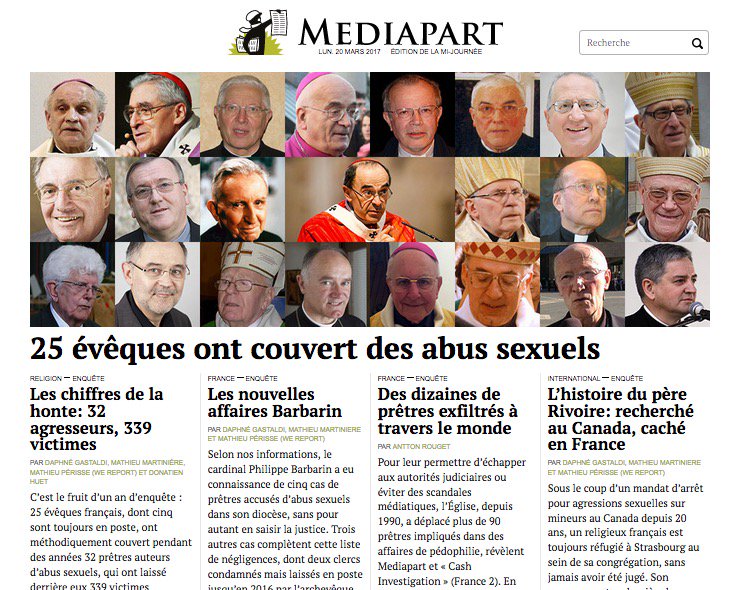 fabricearfi's tweet image. 25 évêques français ont couvert 32 prêtres agresseurs, laissant derrière eux 332 victimes. Le Spotlight français. mediapart.fr/journal/france…