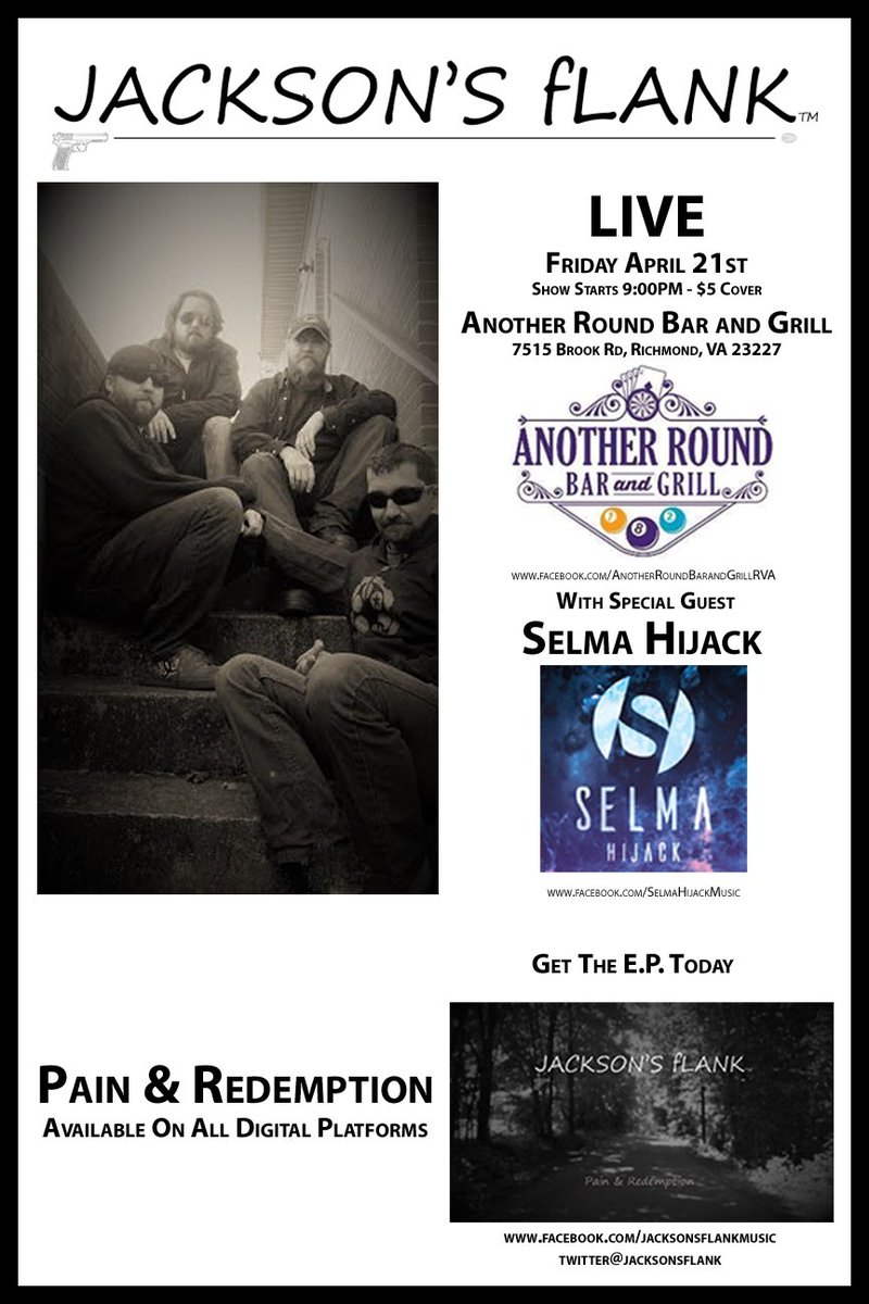 jacksonsflank's tweet photo. Live w/@selmahijack @anotherroundrva Show starts at 9PM, $5  We will play 2 full sets PLUS an acoustic set!!! #RVAMusic #livemusic https://t.co/1JyVVcbJnE