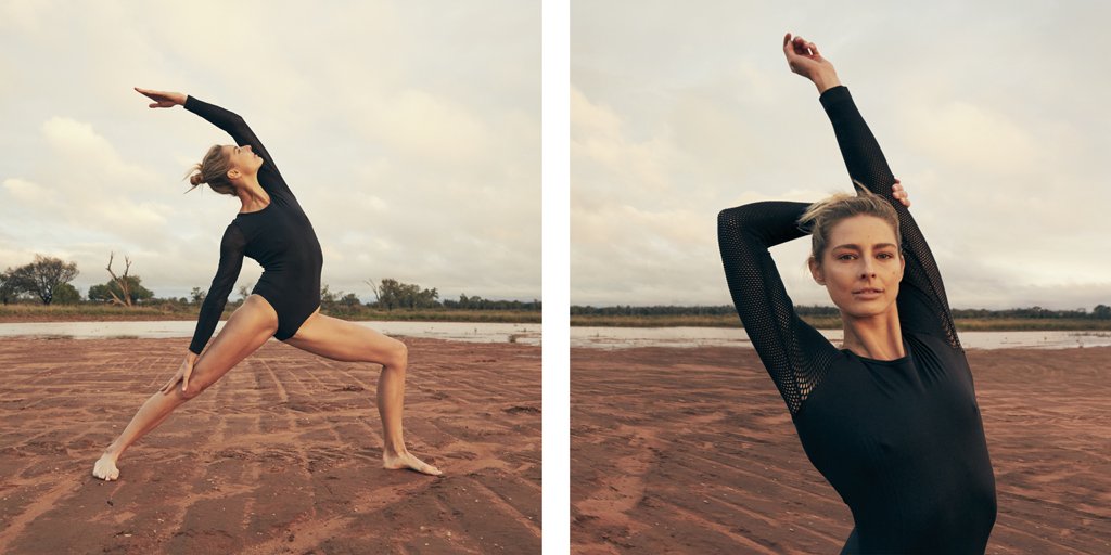 hm's tweet image. Get inspired and salute the sun! @Amanda_Bisk shows you how it's done. #HMSport