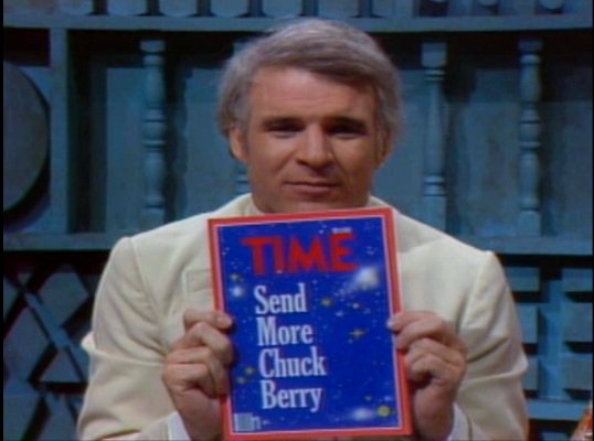 CTYJohnsHopkins's tweet photo. "Johnny B. Goode" is included on the Voyager Golden Record launched in '77. SNL guessed first alien contact would be these words. #RIPBerry https://t.co/8VUZUQQoW4