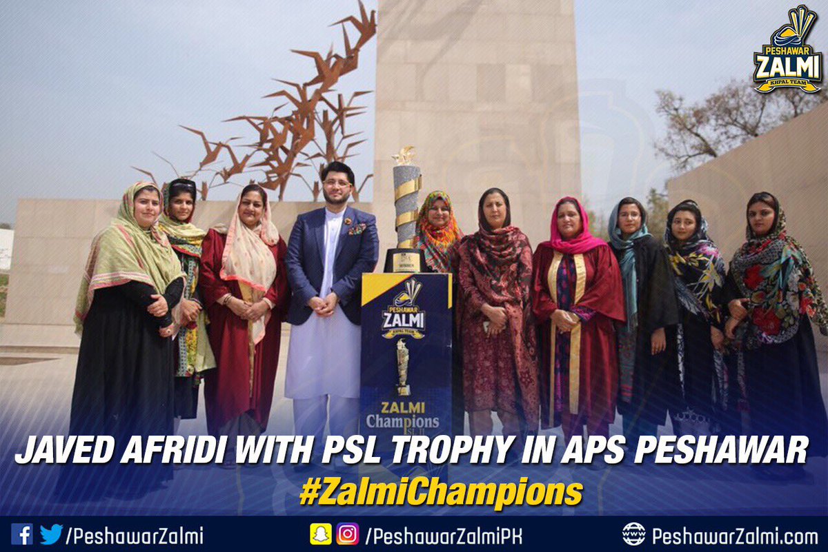 FoundationZalmi's tweet photo. The promise to bring back the smiles is fulfilled by bringing the PSL trophy to APS Peshawar #PSLTrophyTour #ZalmiChampions https://t.co/66JgbnVPQp