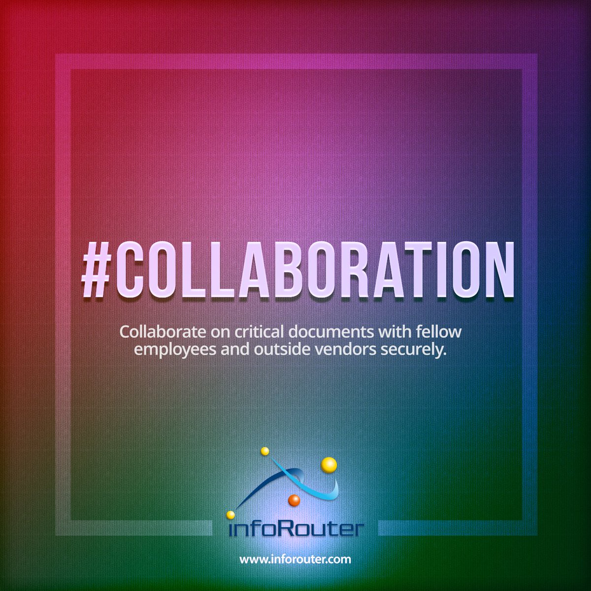 infoRouter's tweet image. Collaborate on critical documents with fellow co-workers and vendors securely.

#collaboration #sharing 

goo.gl/W1j6Zl