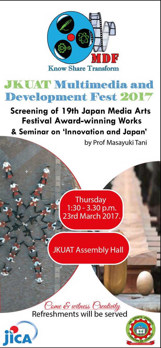 Eddiest_Ke's tweet photo. #JMAFScreening @jkuatmdf @DiscoverJKUAT It includes a seminar of "Innovation &amp; Japan " https://t.co/NLg7AOh8PW