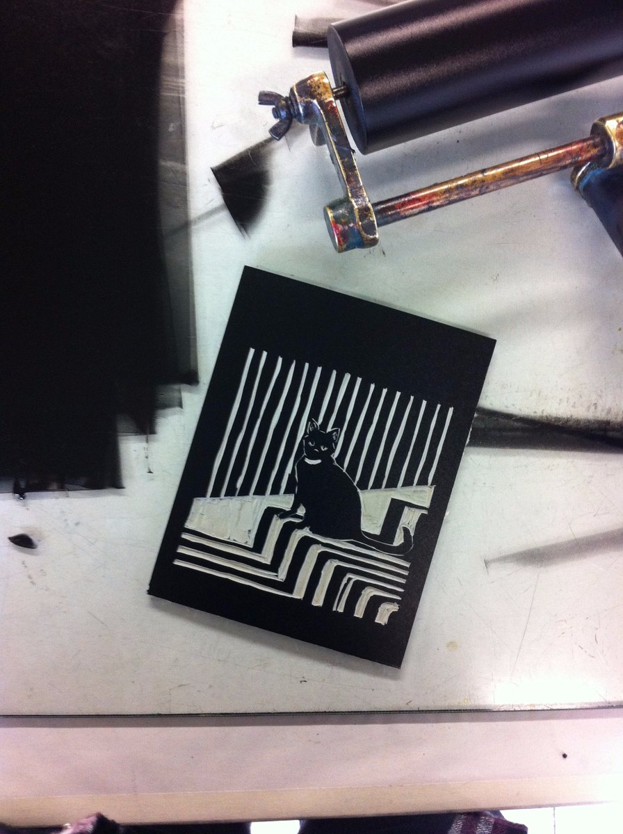 fitzclair's tweet image. Great #linocut #printmaking session at @HotBedPress today. Feat Talim @Katie_L_Dixon ;)  #WIP still, some improvements to make.