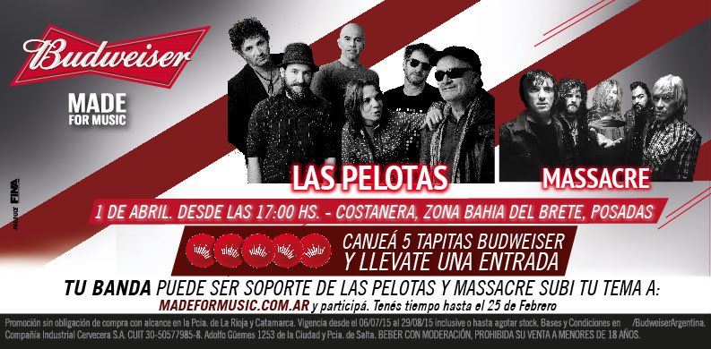 laspelotasweb's tweet photo. No falta nada, Misiones! Nos vemos el 1/04 en Posadas, estén atentos al canje de entradas. @budargentina https://t.co/TOfDuQtzeo