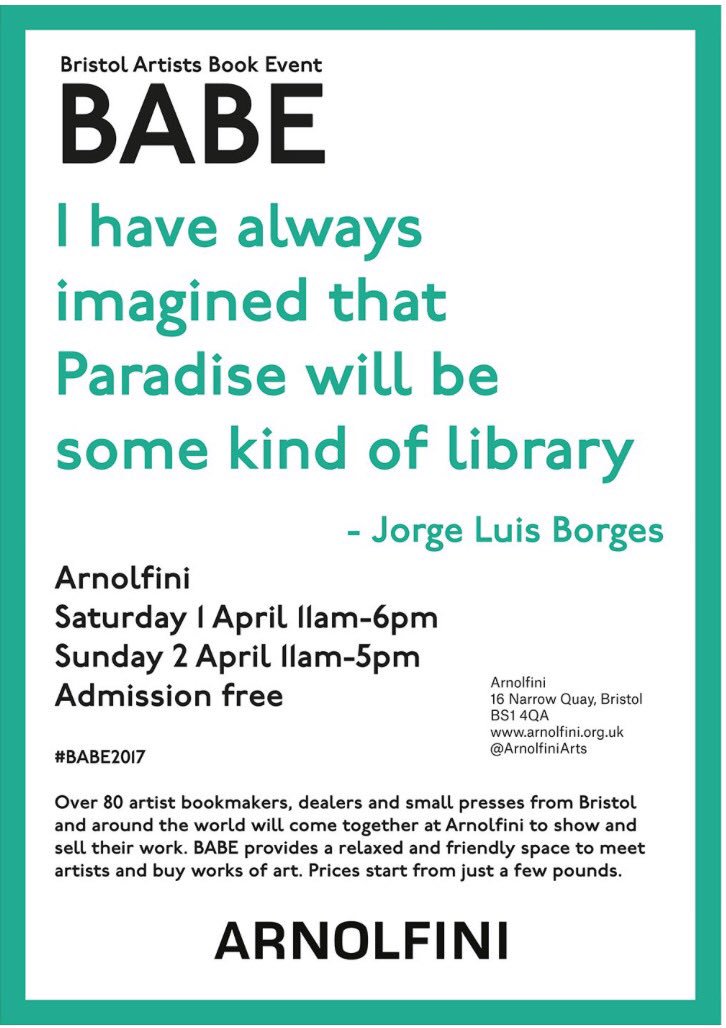 Love Books? Near Bristol? Not long to go till #BABE2017 @ArnolfiniArts