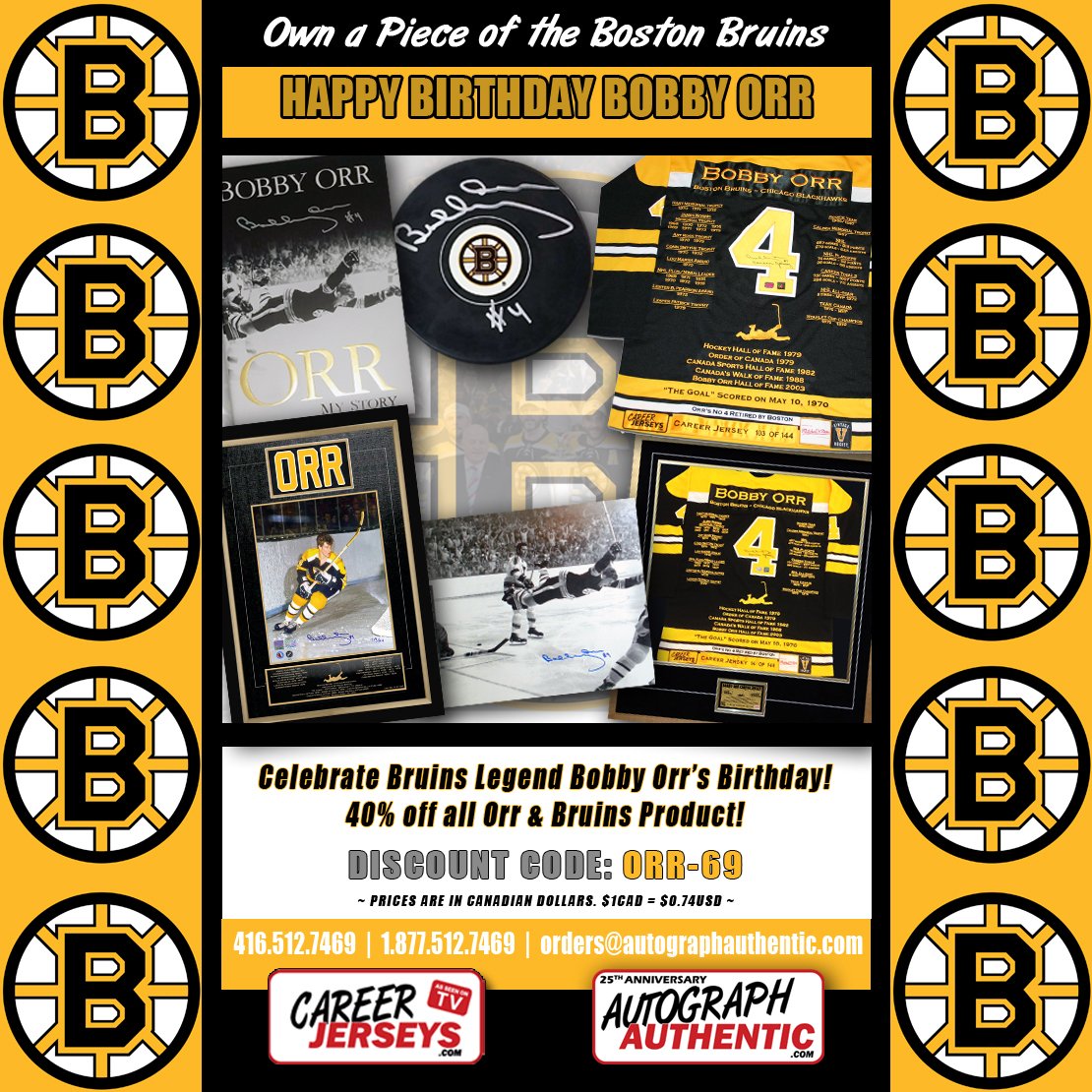 **HAPPY BIRTHDAY BOBBY ORR**
Happy Birthday to a Hockey Legend!
DISCOUNT CODE: ORR-69
 