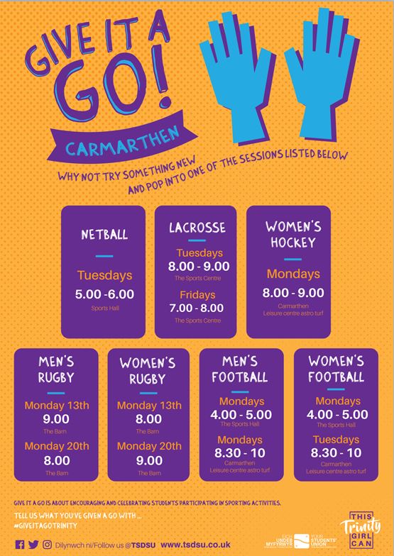 TSDSUCarmarthen's tweet photo. Heno // Tonight

@HockeyTrinity 8-9
@rugby_trinity (Mens) 8-9
@TSDWomen Rugby 9-10
@Trinity_Footy (Men's) 4-5 &amp; 8:30-10
@TSDWomenFC  4-5 https://t.co/kQrbjBYUSW