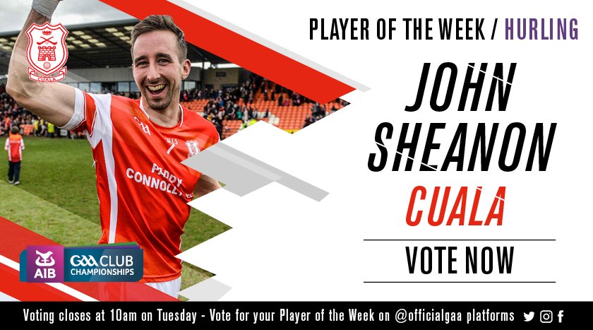 officialgaa's tweet photo. RT to vote John Sheanon of @AIB_GAA All-Ireland Senior Club Hurling Champions @CualaCLG as the latest GAA.ie Hurling Player of the Week! https://t.co/FlzQfIrjRY