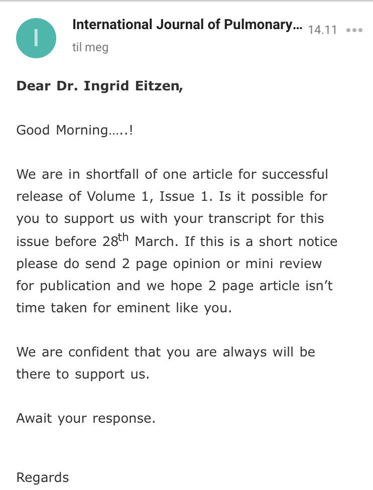 No, I will actually NEVER be there to support you; nor any other predatory crap journal. Huge problem, undermining serious #openaccess